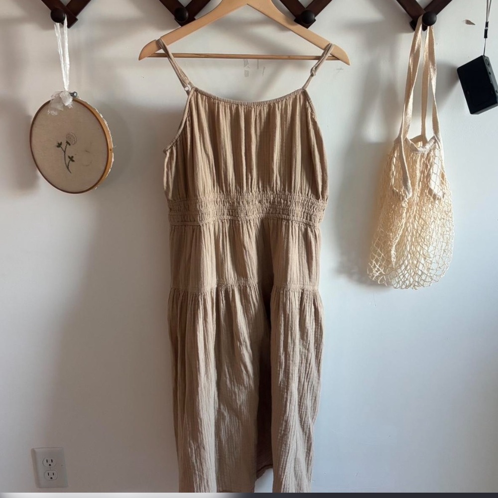 Old Navy Beige Spaghetti-Strap Smocked Waist Jumpsuit